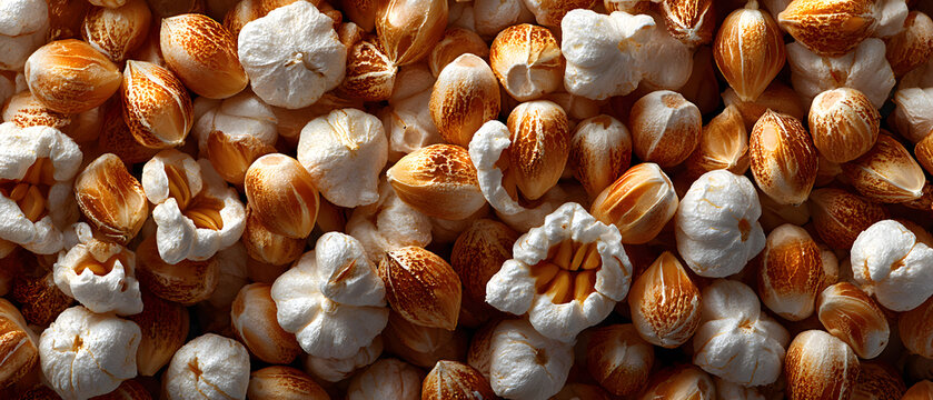 Close up macro background texture of popped and unpopped sorghum grains