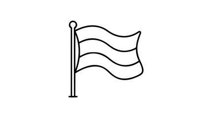 Graceful waving flag vector icon on upright pole with three flowing stripes, clean hand-traced line art and minimalist outline illustration for ceremony, patriotism, banners and civic symbols © Haris