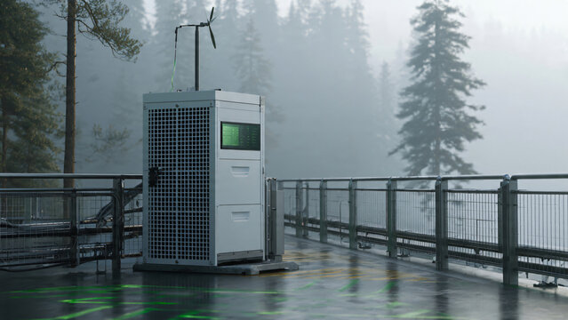 Outdoor Air Conditioning Unit in Rainy Weather.