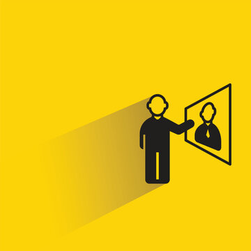 business people online meeting icon with shadow on yellow background