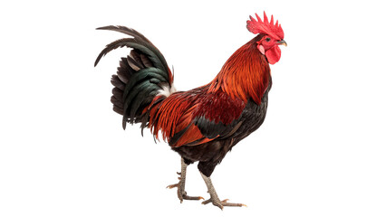 Live domestic colorful rooster poultry bird standing isolated on a transparent background © Lobov