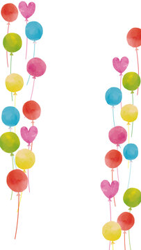 水彩風 かわいい風船フレーム 縦 Happy Series:Cute watercolor-style balloon frame