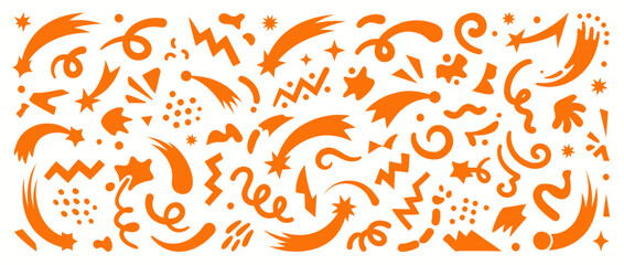 Orange abstract festive elements with shooting stars and swirls © nero