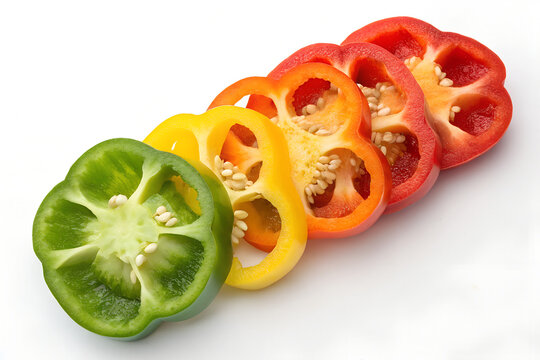 Bell Pepper Slices, Rainbow Bell Peppers, Colorful Pepper Rings, Fresh Cut Bell Peppers, Vibrant Vegetable Slices