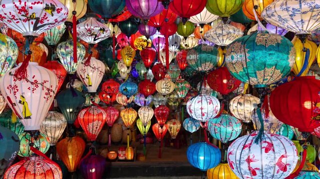 Brightly colored lanterns at the night market in Hoi An, Vietnam.