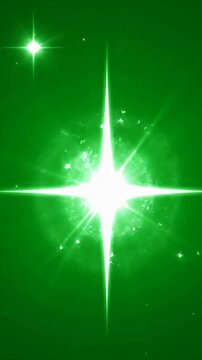 Large white four-pointed star flare on green backdrop.