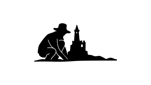 Beach sandcastle, black isolated vector silhouette