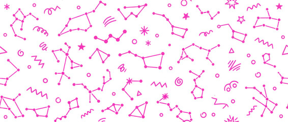 Pink constellation seamless pattern with stars and doodles © ninis