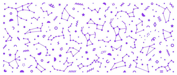 Celestial constellation pattern with purple stars and galaxy shapes © ninis