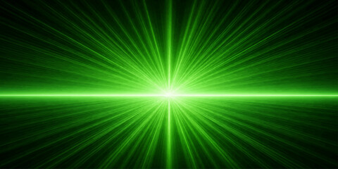 Abstract Green Light Burst Background with Glowing Sun Rays, Star Flare, Energy Beam and Vibrant Vector Space Design Wallpaper Illustration © RABBANU