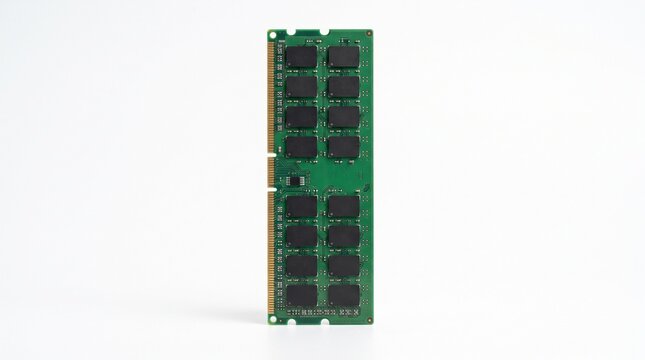 Green Computer RAM Memory Module Isolated on White Background for PC Hardware Upgrade