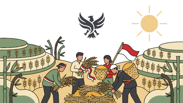 Farmers in rice fields celebrate Indonesia Independence Day