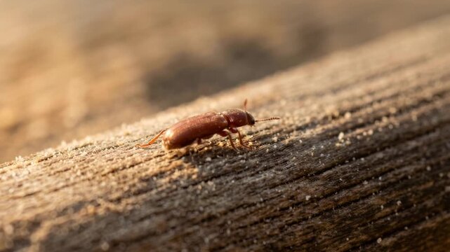flour beetle close up in european grain fields morning light video
