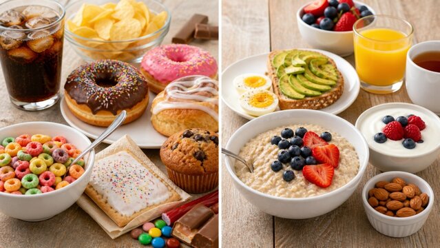 Unhealthy breakfast versus healthy breakfast