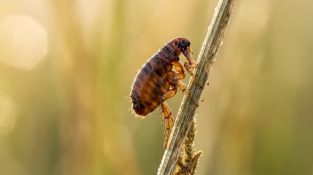flea insect close up in european woodland morning light video