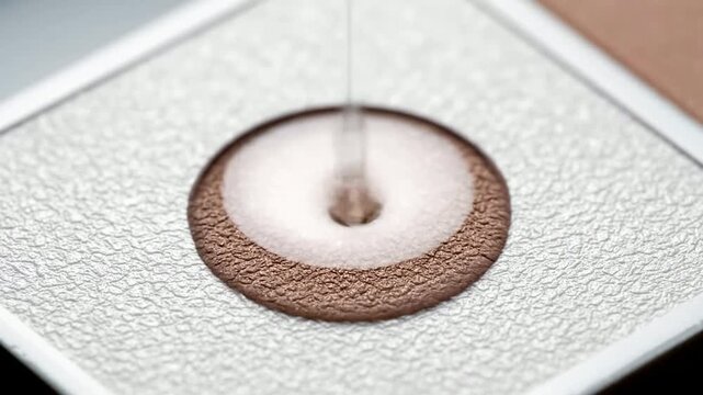 Macro Close-Up of Clear Makeup Setting Solution Droplet on Textured Surface Perfect for Beauty and Cosmetics Concepts