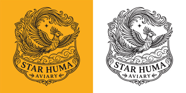Star Huma Aviary Phoenix Emblem Ornamental Shield Design