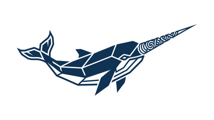 Geometric narwhal silhouette with a patterned spiral tusk © noval