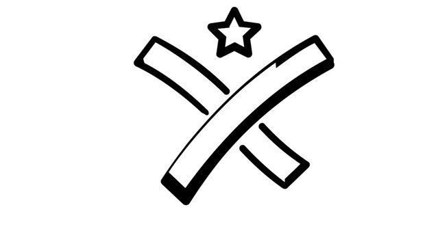 Raised arms reaching upward with bright shining star celebrating success and achievement - minimalist line vector icon illustration ideal for victory, triumph and goals on white background