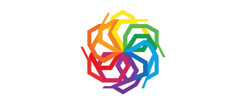 Vibrant geometric flower symbol with distressed texture