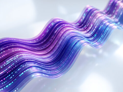 Purple blue waves with white dots on light gray background  technology concept