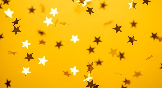 Golden Party Confetti and Stars Celebration Background.