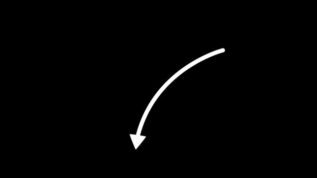 Hand-drawn stop motion down arrow on a transparent background, hand-drawn white arrow animation