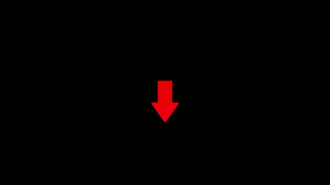 Animated arrow pointing down on black background. Motion graphics of concept. animation