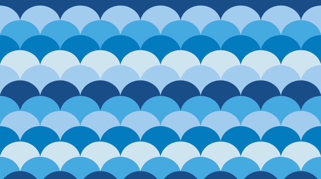 Seamless repeating scallop wave pattern in soothing coastal blue tones creating elegant ocean inspired texture perfect for fabric wallpaper and digital backgrounds in clean vector illustration style