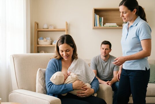 Mother's loving embrace while breastfeeding baby with lactation support