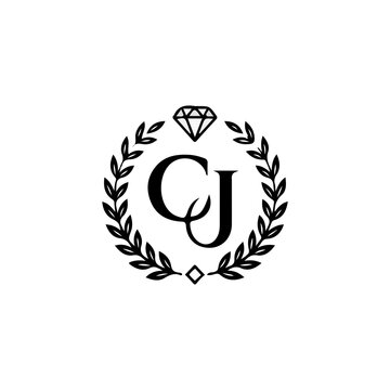 Luxury CJ Monogram Logo with Laurel Wreath and Diamond Icon Vector