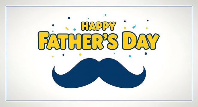Happy Fathers Day greeting card design with a blue mustache icon.