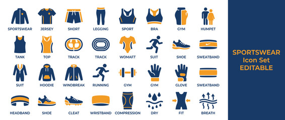 Sportswear Icon Set: Athletic Apparel, Fitness Gear, and Sport Accessories Collection © momon