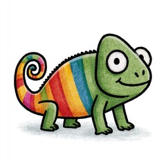 Fototapeta premium Cute colorful chameleon doodle illustration for children