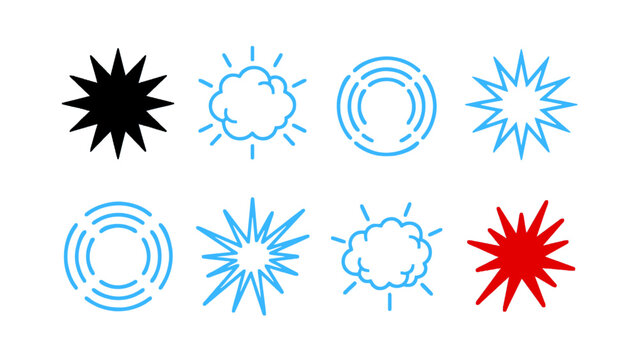 Modern EPS icons featuring explosion effects, circular bursts, and promotional design elements.