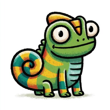 Cute smiling colorful chameleon doodle illustration for children