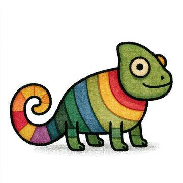 Cute colorful chameleon doodle illustration for children