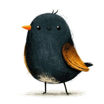 Cute common blackbird doodle illustration for children