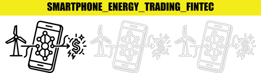 Fototapeta premium Smartphone energy trading fintech concept outline icon for a renewable electricity marketplace.
