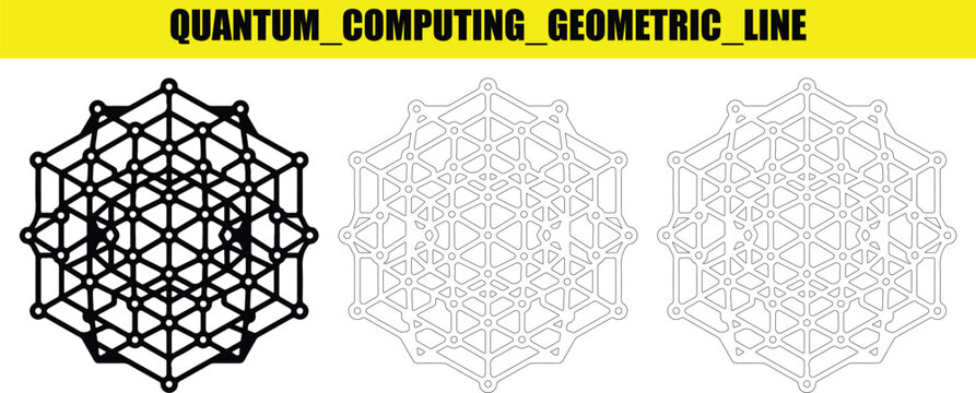 Complex quantum computing geometric wireframe icon representing advanced data processing.