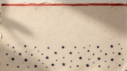 Patriotic Cream Handmade Paper Background with Red Stripe Blue Stars and Copy Space for Banner