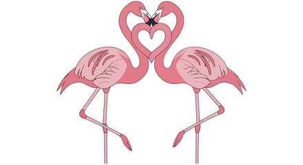 Naklejka premium Two Flamingos Forming A Heart Shape Pink Vector Illustration On White Background