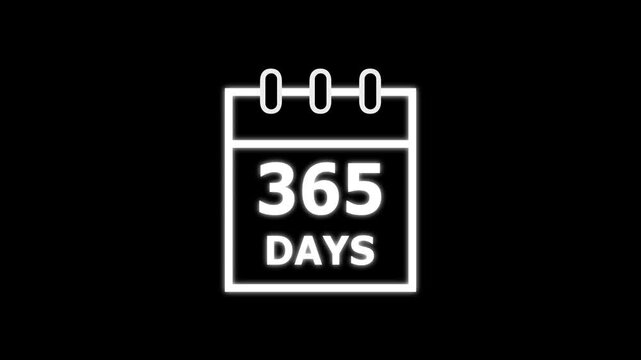 365 days animated icon. on a black background. and creating a stunning video 4K.