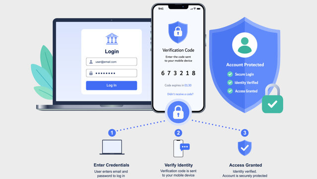 Two Factor Authentication Security Smartphone Verification Secure Login Flat Illustration