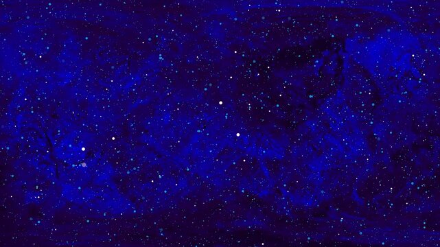 Deep space background graphics drift glowing ambient sapphire star points across cosmos. Science documentary media applies a deep space background graphic template layout view track.