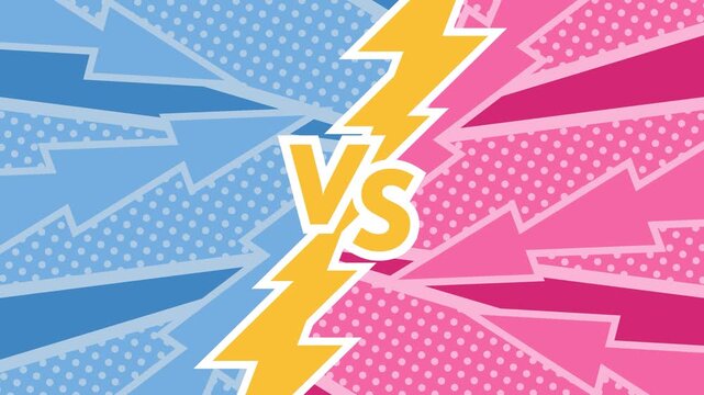 アメコミ風の桃色と水色のVSトランジションと区切りアニメーション／An American comic book-style pink and light blue VS transition and scene divider animation