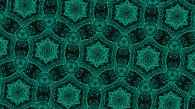 Abstract kaleidoscope graphic models layer dark emerald geometric mandalas on grids. Deep tech multimedia presentation titles apply an abstract kaleidoscope graphic model sequence loop.