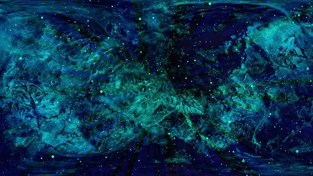 Cosmic galaxy panorama graphics shift expansive turquoise star clouds through space. Astronomical mapping software solutions apply a cosmic galaxy panorama graphic sequence loop.