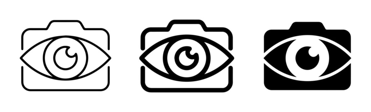 Camera Eye Icons, Photography Vision Symbols, Surveillance Optics, Simple Vector Graphics