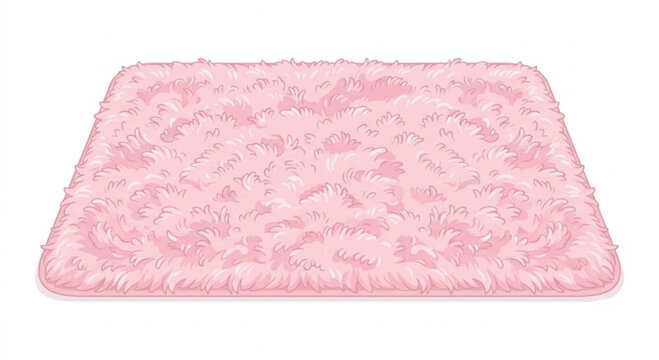 Pink Fluffy Shaggy Area Rug Vector Illustration Isolated on White